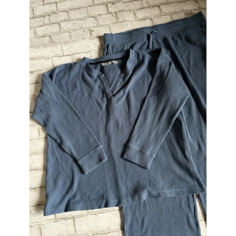 L.L.Bean Women's Soft Waffle Sleep Set Blue‎ XL Wide Leg